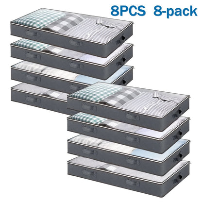 Storage Bag Set, 90L Under-Bed Organizers in 4- or 8-Pack Options with Clear Windows, Two-Way Zippers and Handles