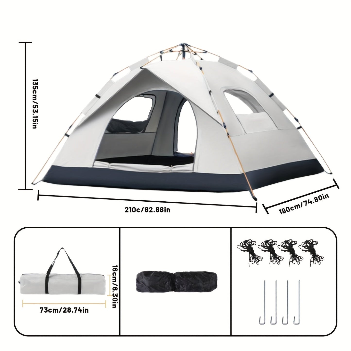 Camping Tent Cloud-Gray Pop-Up with Two Doors, Optional Mesh Windows and Two Source Dimensions