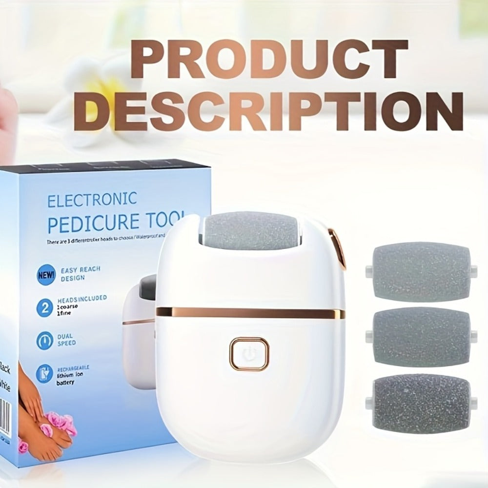Rechargeable Electric Callus Remover with Three Replacement Heads, Two Speeds and USB Charging