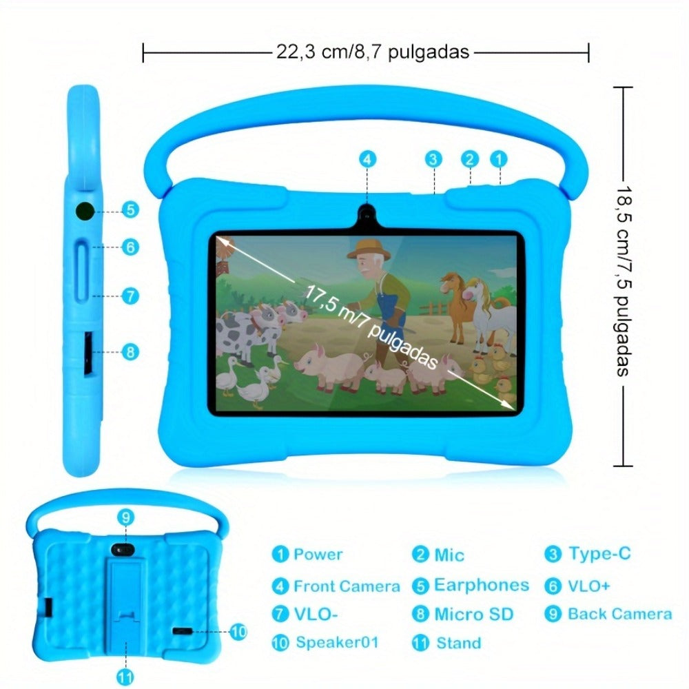 Kids Tablet 7 Inch Android 14 with Parental Control – Eye Protection Screen, GMS Certified, 2GB RAM, 32GB ROM, Silicone Case, Educational Apps, 2.4G WiFi, Perfect Birthday & Holiday Gift for Children