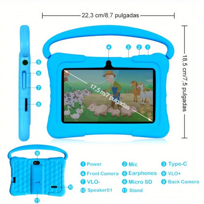 Kids Tablet 7 Inch Android 14 with Parental Control – Eye Protection Screen, GMS Certified, 2GB RAM, 32GB ROM, Silicone Case, Educational Apps, 2.4G WiFi, Perfect Birthday & Holiday Gift for Children