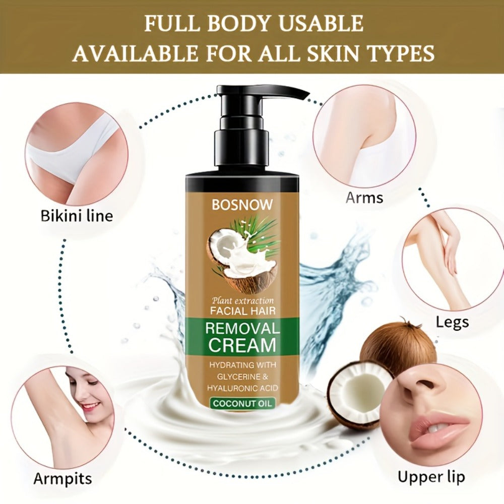 Hair Removal Cream BOSNOW 150g Coconut Oil Pump Bottle with Carton for External Body Grooming