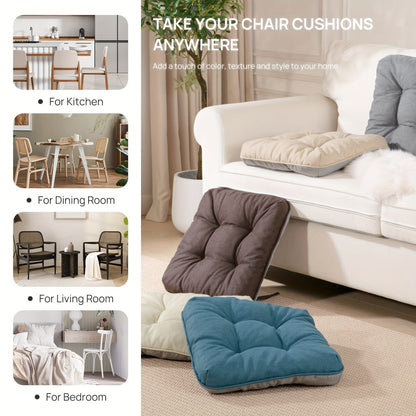 Tufted Chair Cushion Set with Four 15.5-Inch Pads, Tie Straps and 11 Solid Color Choices for Dining Chairs