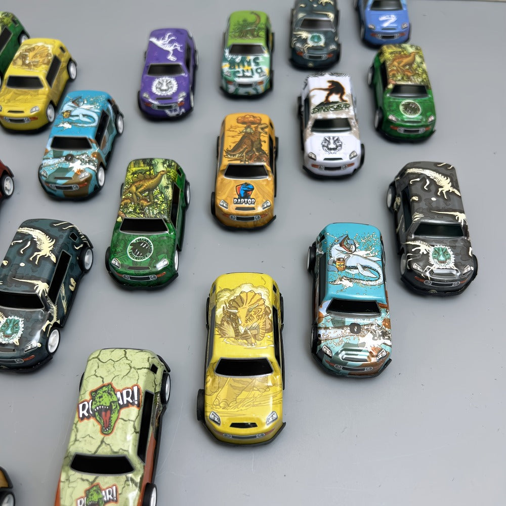 Dinosaur Toy Car Set 29-30pcs – Mini Pull Back Racing Cars with T-Rex Spinosaurus Pterodactyl Figures & City Traffic Map | Party Favors, Classroom Prizes, Birthday Gift for Boys & Girls Ages 3+