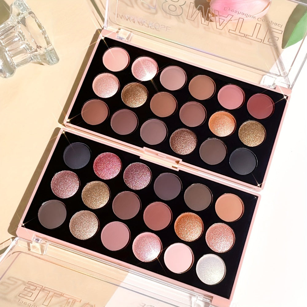 Eyeshadow Palette ANNA ROSE 18-Shade Compact with Pink-Brown Color Themes and Matte-Shimmer Finish Mix