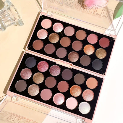 Eyeshadow Palette ANNA ROSE 18-Shade Compact with Pink-Brown Color Themes and Matte-Shimmer Finish Mix