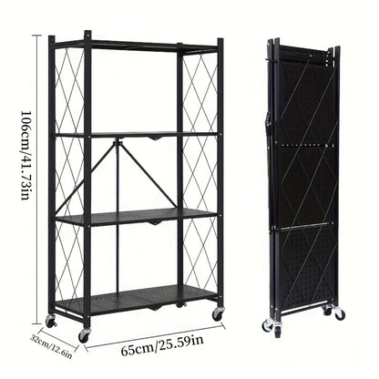 Three-to-Five-Tier Wheeled Storage Rack with Foldable Shelves and Black or White Configurations