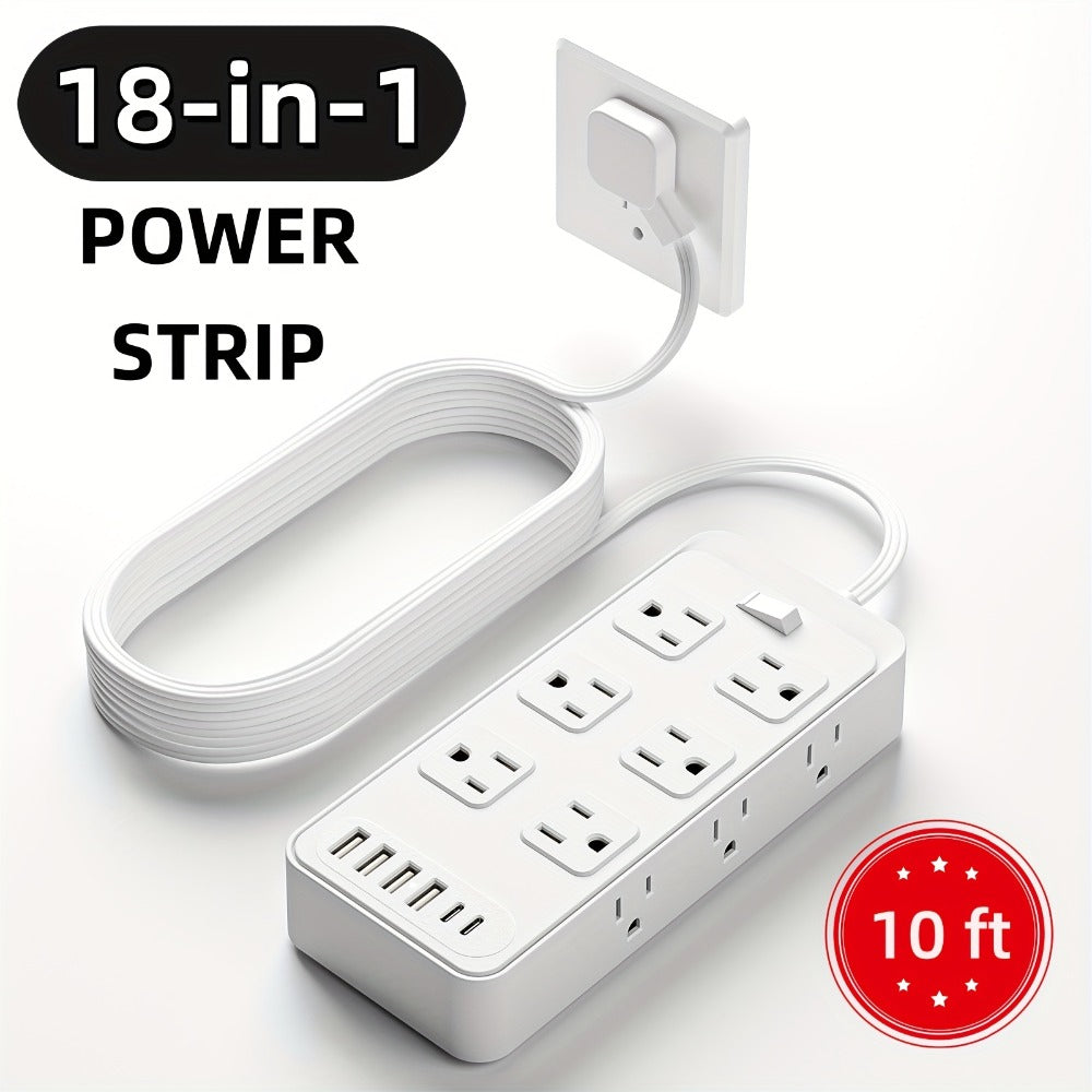 Power Strip 18-in-1 with 12 AC Outlets, 6 USB Ports, Master Switch and 5- or 10-Foot Cord Options