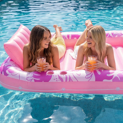 Hot Pink Inflatable Pool Float Tanning Bed with Open Center, Ribbed Base and Large or X-Large Sizes