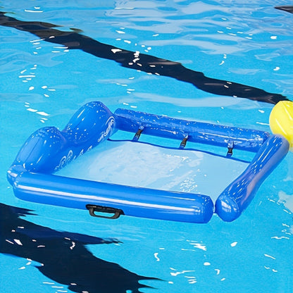 Blue Rectangular Pool Hammock with Mesh Center, Inflatable Headrest, Side Rails and Four Carry Handles