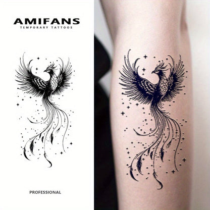 Semi Permanent Phoenix Tattoo Stickers for Adults 3 Pack, Realistic Navy Blue Juice Tattoo Lasts 1-2 Weeks