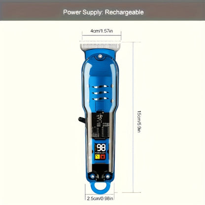 Hair Clipper Transparent-Shell Cordless Trimmer with LED Battery Display, USB Charging and Five Colors