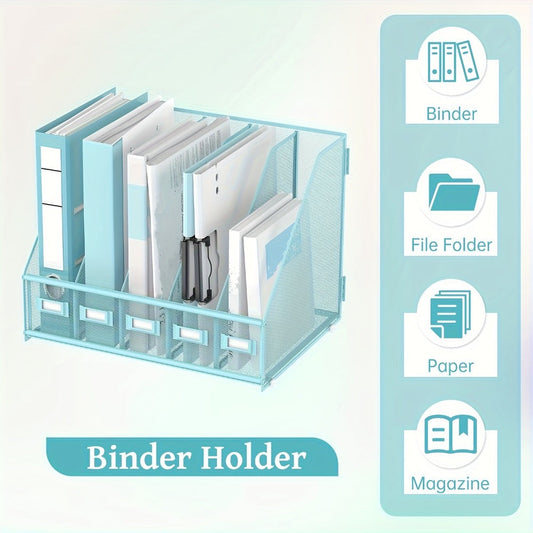 Metal Desk File Organizer 5 Vertical Compartments Magazine Holder Desktop File Rack for Office Home Workspace Document Sorter Letter Tray Paper Storage
