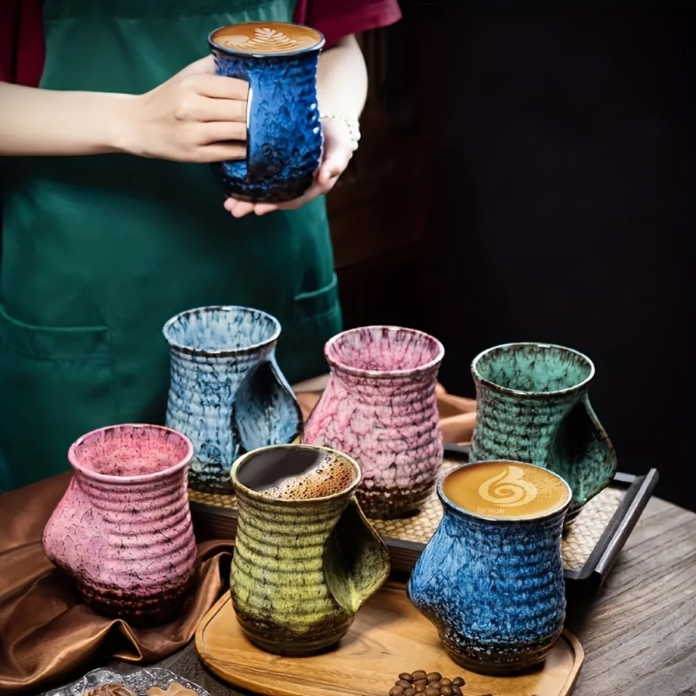 Ceramic Coffee Mug 18 Oz – Vintage Kiln-Fired Hand Warmer Cup with Speckled Glaze – Insulated Large Coffee Cup for Home & Office – Unique Gift for Christmas, Valentine's Day & Holidays