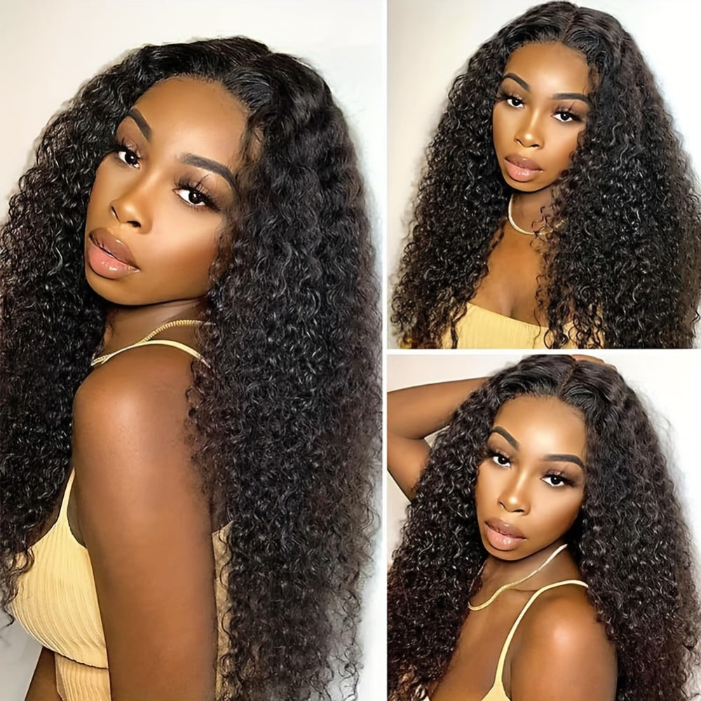 Lace Front Wig Kinky Curly Human Hair Style with 4x4x1 T-Part Lace, 180% Density and 12-22in Lengths