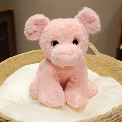 Stuffed Animal Pink Pig with Big Eyes, Curled Tail and Pillow-Style Body for Nursery or Sofa Decor