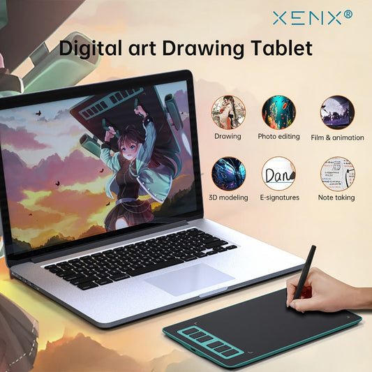 Graphics Drawing Tablet XENX P1-640 8192 Pressure Sensitivity 6 Hot Keys 6.6x4.1 Inch Active Area Battery-Free Stylus Compatible with Mac Windows PC Android for Digital Art Animation OSU Design