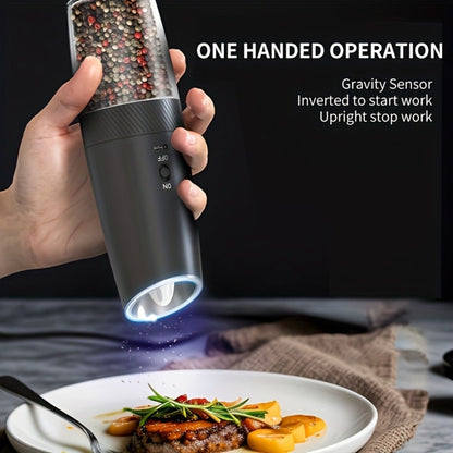 Gravity-Activated Electric Spice Grinder with LED Ring, Adjustable Grind and USB-C or Two-Piece Options