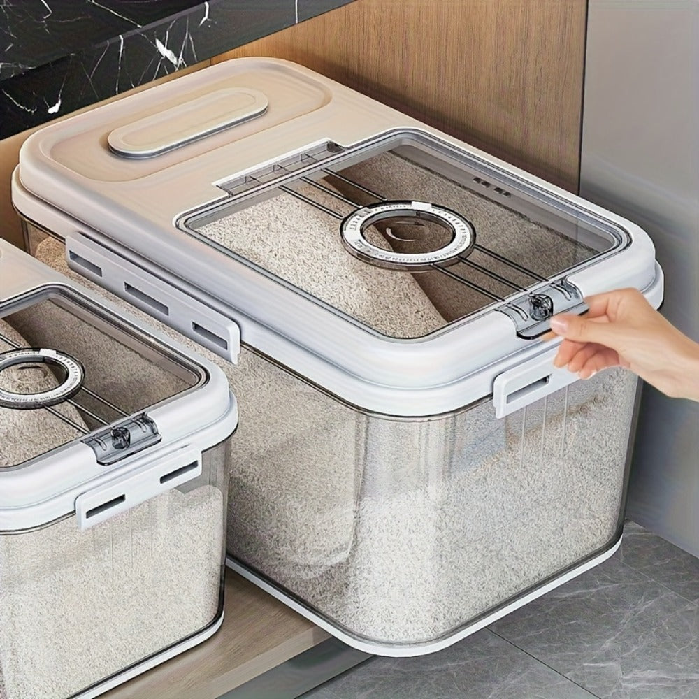 Airtight Food Storage Container Rice Canister - PET Square Flip Top Sealable Grain Dispenser Insect Moisture Proof Reusable for Kitchen Pantry Organization (2 Sizes)