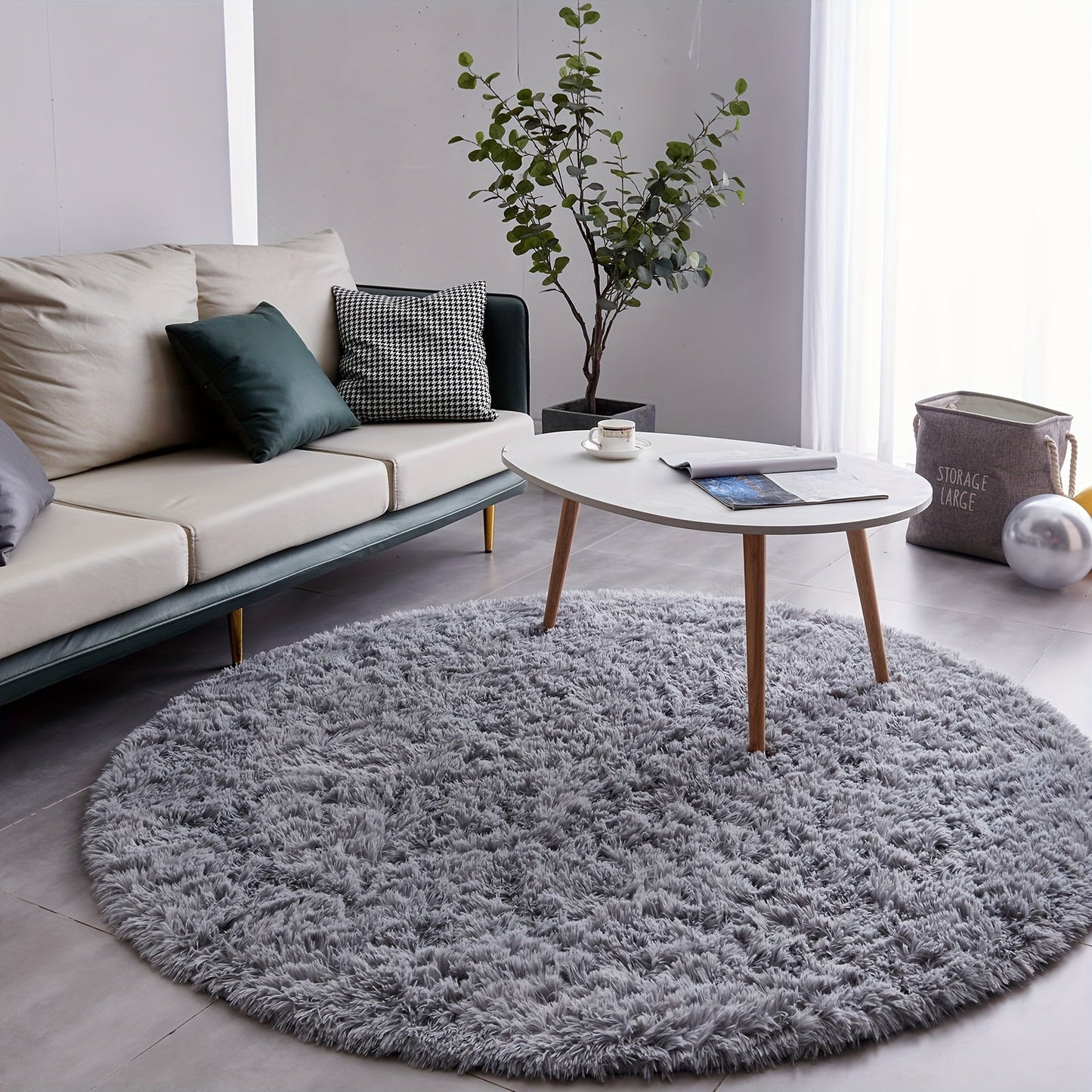 Area Rug, Round Shaggy Plush Carpet in Seven Colors and 4-, 5- or 6-Foot Diameters with Spot-Clean Care