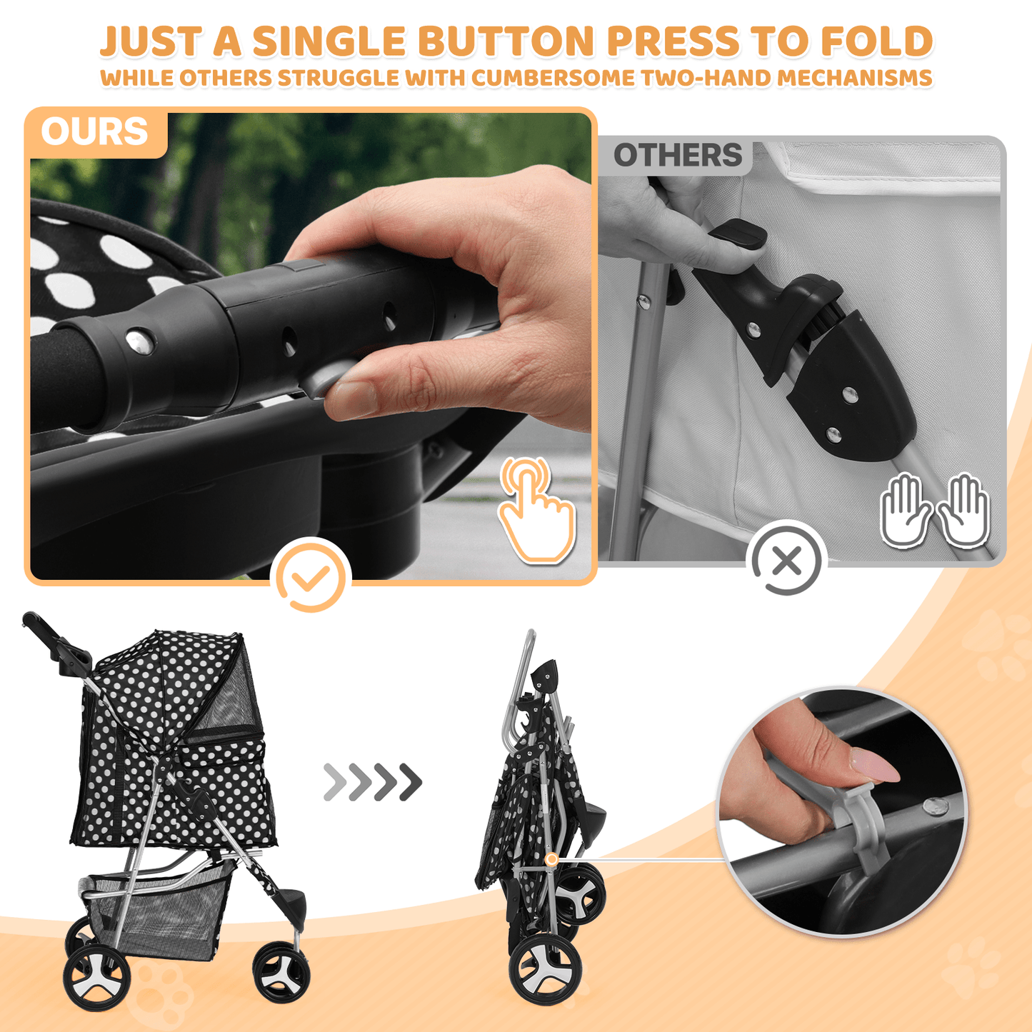 Pet Jogger Stroller 3-Wheel for Small & Medium Dogs & Cats up to 33 lbs - Foldable Oxford Waterproof Dog Cat Pram with 360° Swivel Wheels, Shock Absorber, Rear Brakes, Cup Holder & Storage Basket, 11 Colors