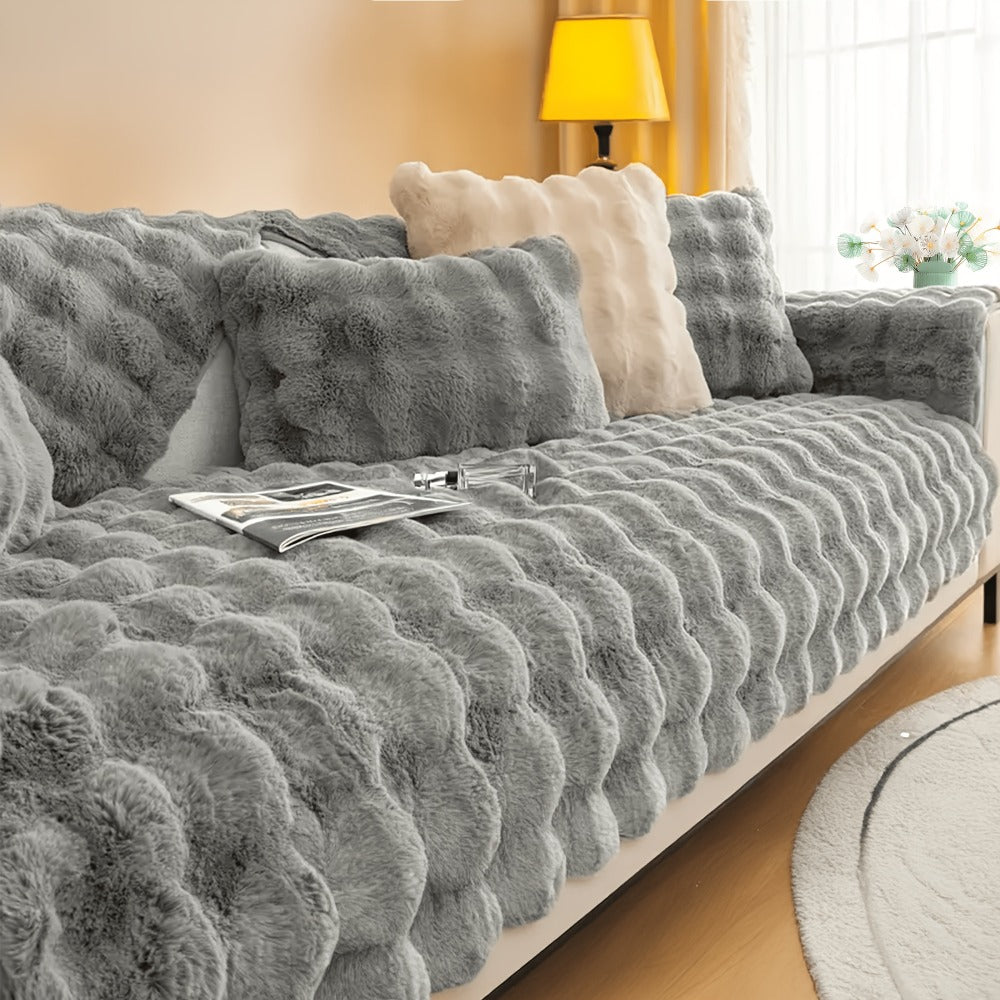 Sofa Cover Bubble Faux Rabbit Fur Panels with Silicone Non-Slip Backing for Seat, Armrest or Backrest
