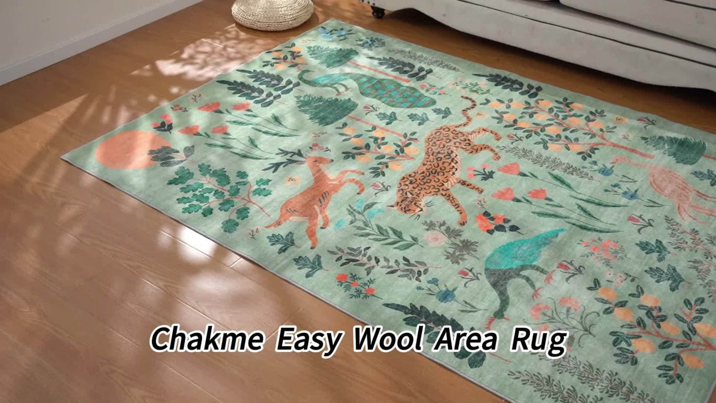 Area Rug, Jungle Animal and Tiger Print Indoor Carpet in Black, Green or Pink with Four Room-Size Options