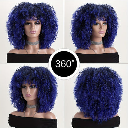 Synthetic Wig 16-Inch Kinky Curly Afro with Elastic Net Cap in 18 Color Options for Cosplay Looks