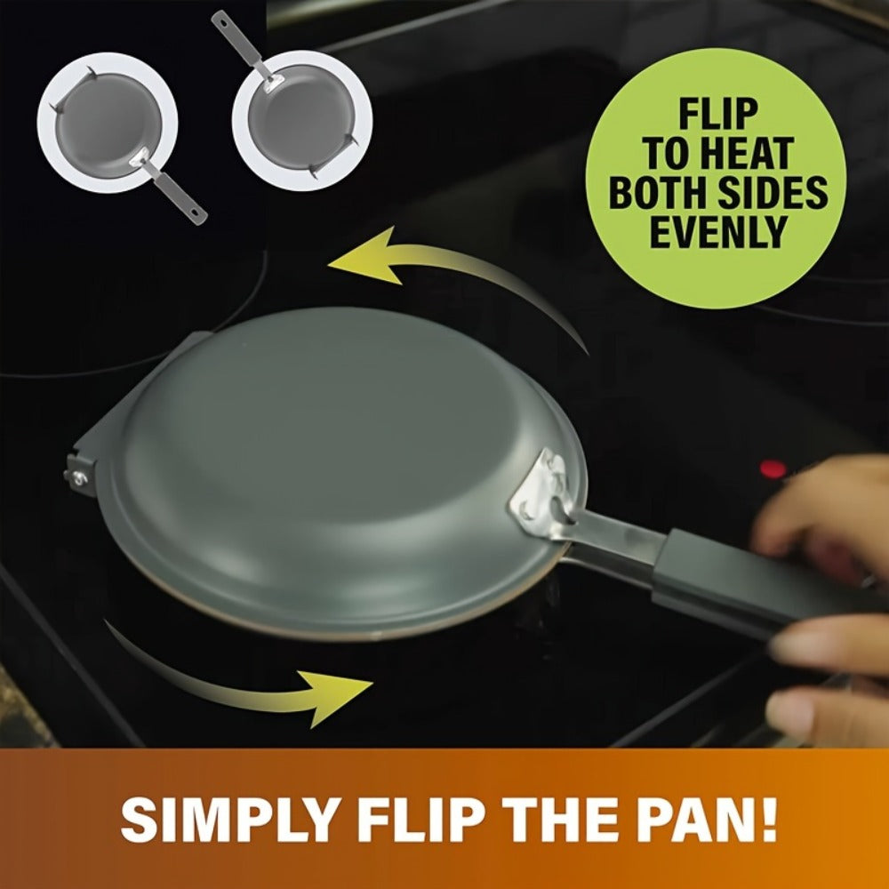 Double-Sided Omelette Pan Cookware with 7.09in Round Wells, Reversible Hinge and Golden Finish