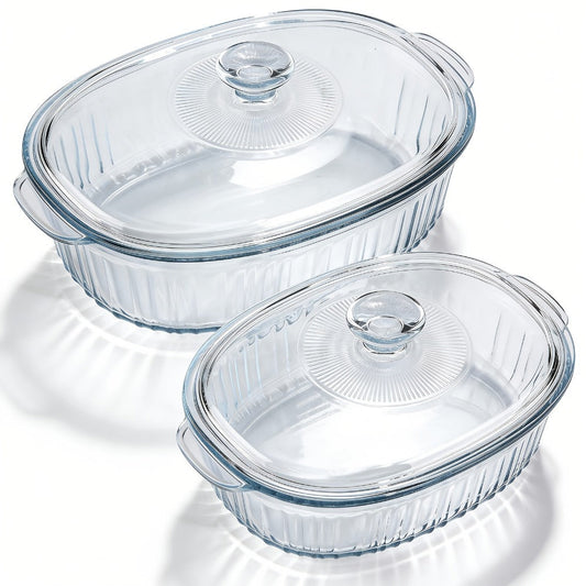 Borosilicate Glass Baking Dish with Lid 96oz – Oval Casserole Pan Microwave Oven Fridge Safe | Multi-Use for Baking, Meal Prep, Grilled Fish, Salad & Food Serving | Kitchen Bakeware with Cover