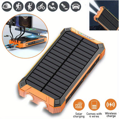 32800mAh Solar Power Bank 6 Outputs Wireless Charger – 4 Built-In Cables Dual Flashlights 15W Fast Charging, 32800 38800mAh External Battery Pack for Travel Camping GPS Emergency iPhone 17 Android