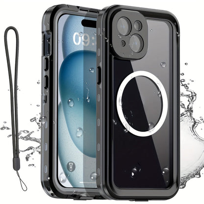 Phone Case Integrated Screen Protector Cover with Magnetic Wireless Charging and Lanyard for iPhone 15–16 Models