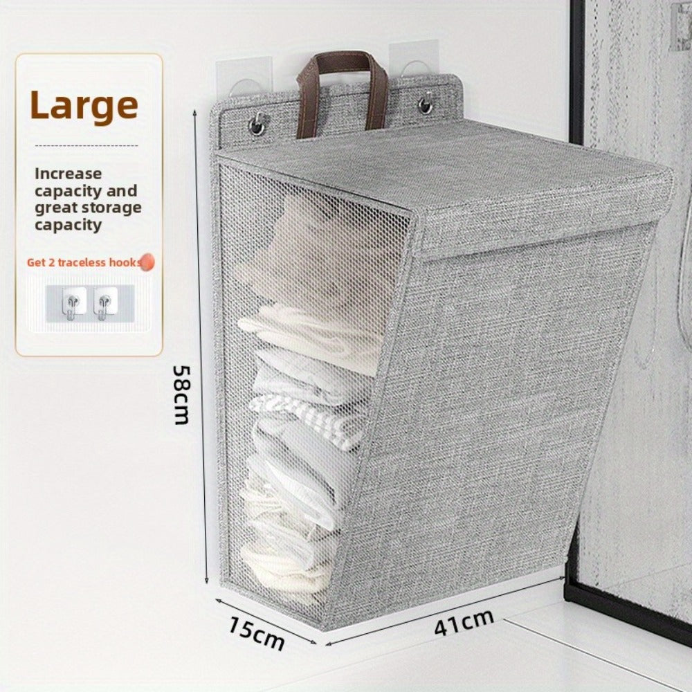 Large Gray Wall-Mounted Foldable Laundry Hamper with Lid for Bedrooms, Bathrooms and Living Rooms