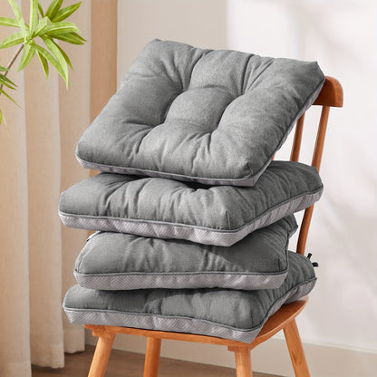 Tufted Chair Cushion Set with Four 15.5-Inch Pads, Tie Straps and 11 Solid Color Choices for Dining Chairs