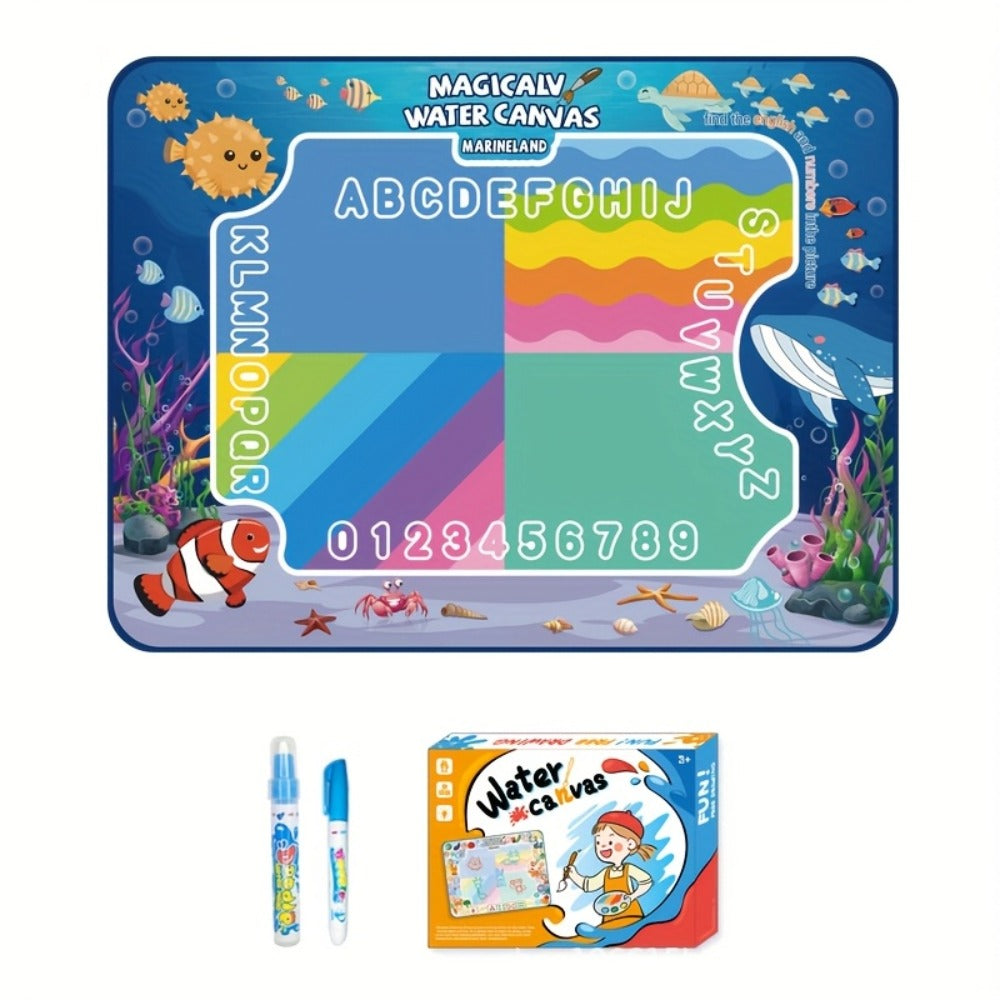 Water Canvas Drawing Mat for Kids Reusable Mess-Free – Magical Paint with Water Art Toy 80x60cm Ocean Animal Designs Screen-Free Creative Gift for Boys Girls Toddlers Ages 3+ Gift Box Option