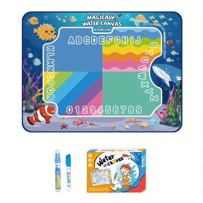 Water Canvas Drawing Mat for Kids Reusable Mess-Free – Magical Paint with Water Art Toy 80x60cm Ocean Animal Designs Screen-Free Creative Gift for Boys Girls Toddlers Ages 3+ Gift Box Option