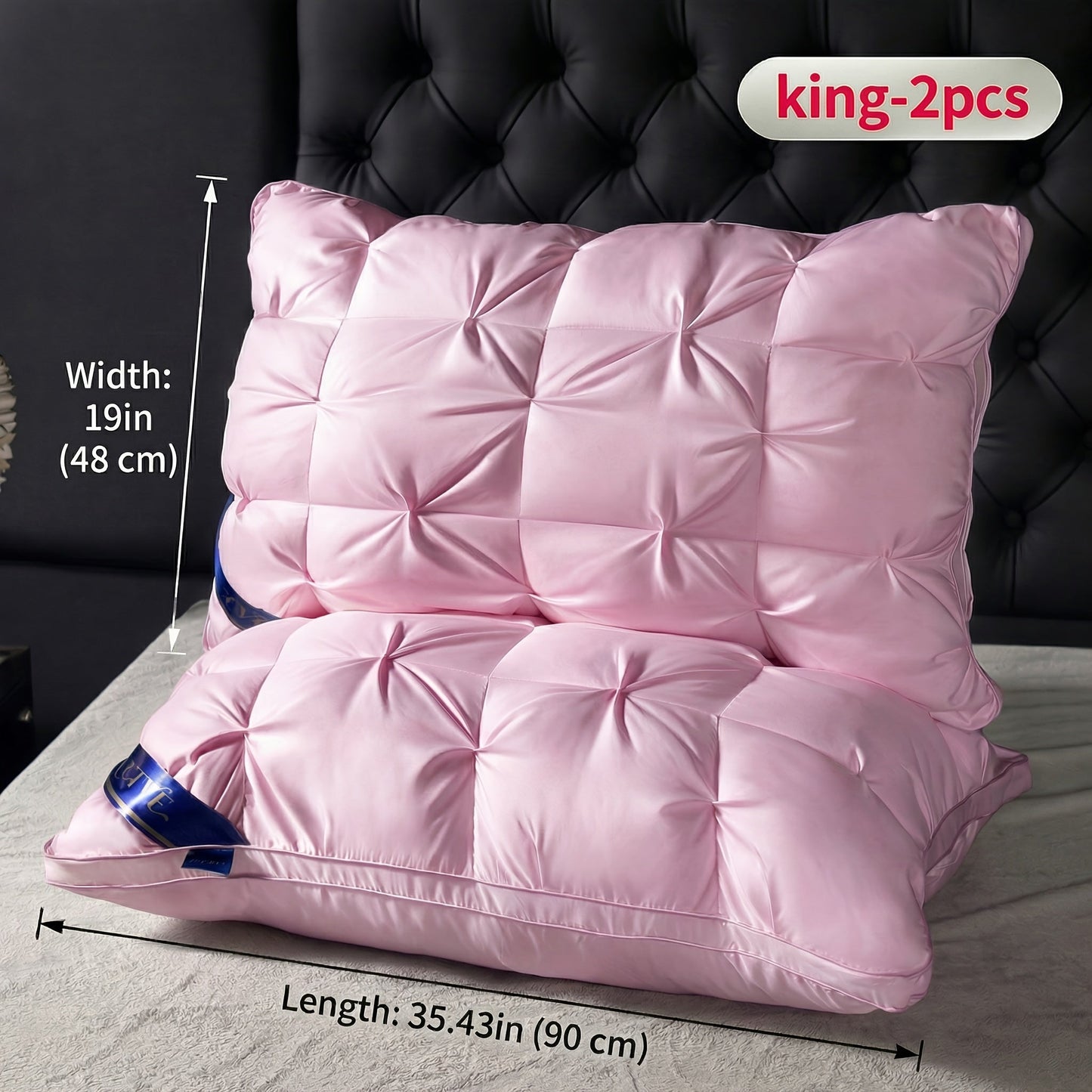 Two-Piece Bed Pillow Set in Six Colors and Queen or King Checkout Sizes for Bedroom Use for Home and Everyday Use