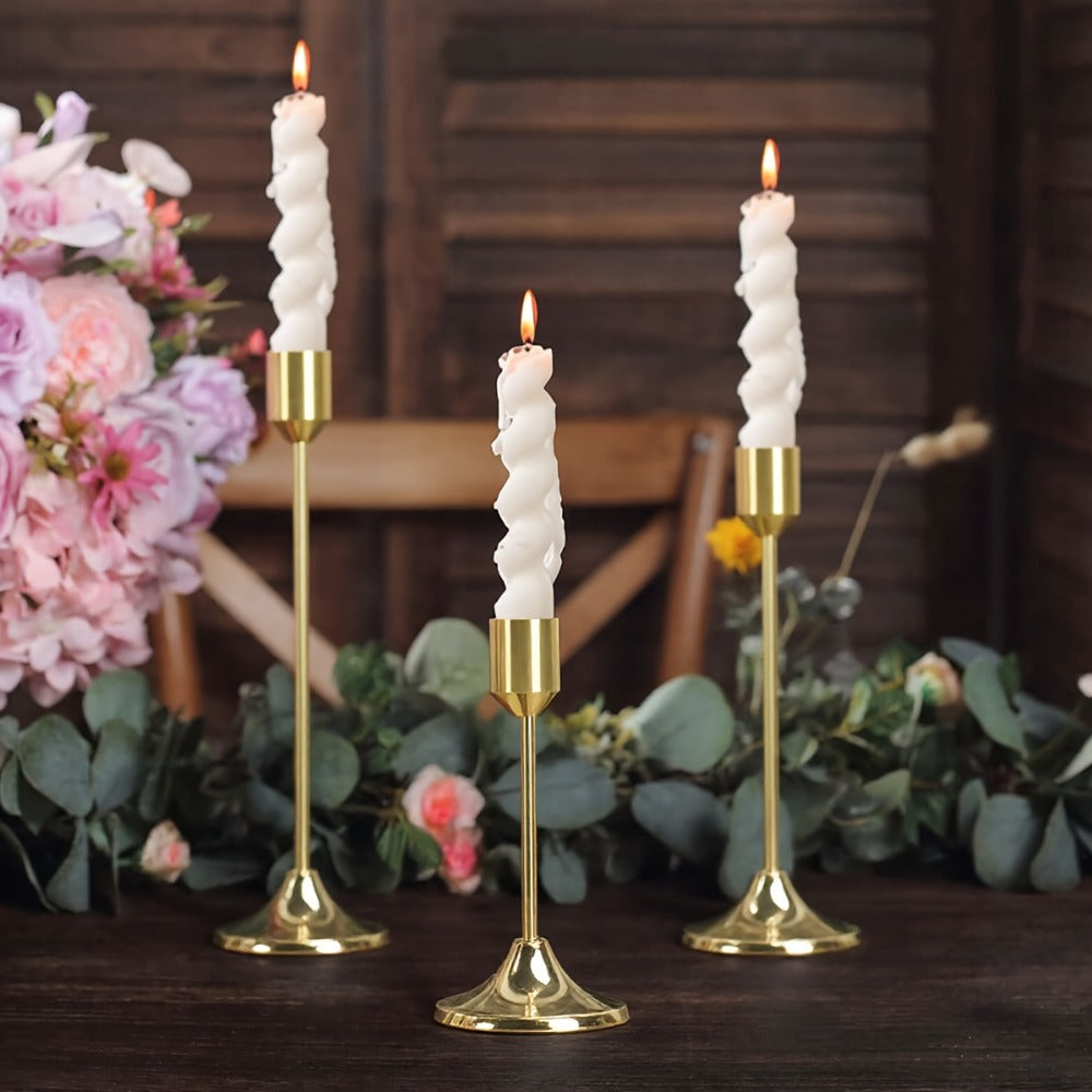 Gold-Tone Cast Iron Taper Candle Holder Set of Six with 15cm, 19cm and 22cm Single-Stem Heights