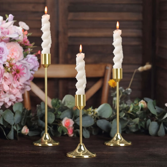 Gold Candle Holders Set of 6 – Cast Iron Single Stem Taper Candlestick Holders for Wedding Centerpieces, Candlelight Dinners, Christmas, Halloween, Thanksgiving & Anniversary Table Decor