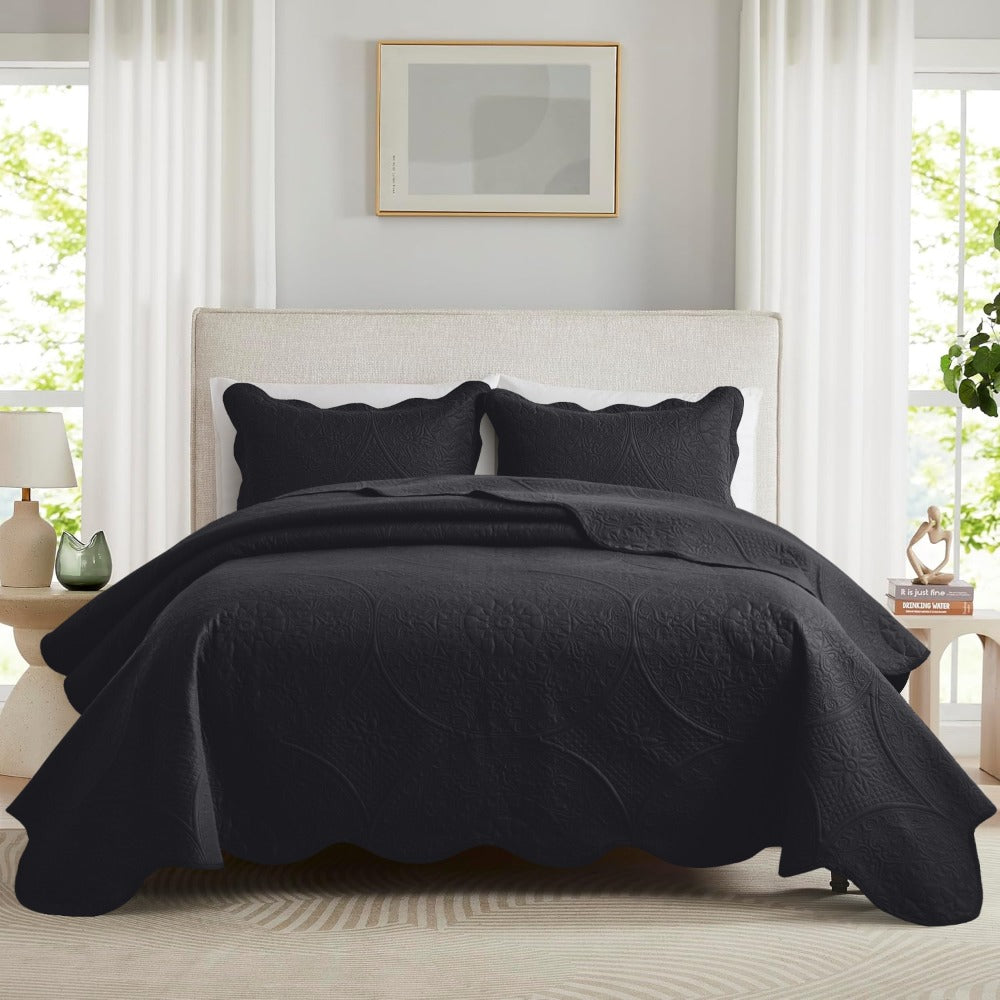 Quilted Bedspread Set 3 Piece – Soft Floral Coverlet with Pillow Shams, Lightweight Breathable Quilt for Bedroom & Guest Room, All Season Bed Cover