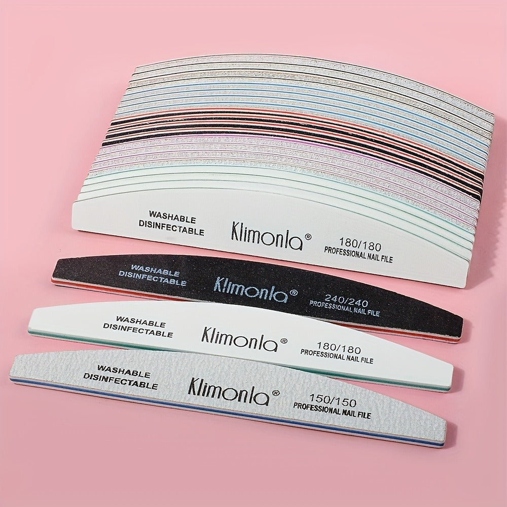 10-Piece Mixed Half-Moon Nail File Set with 80/80, 100/100, 150/150, 180/180 and 240/240 Grit Labels