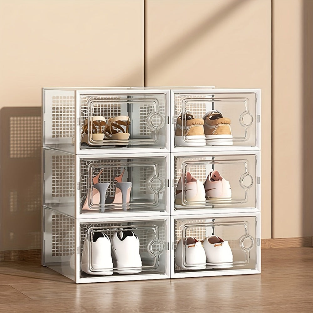 Transparent Stackable Shoe Boxes with Lid – Foldable Clear Sneaker Storage Organizer (6/24pcs)