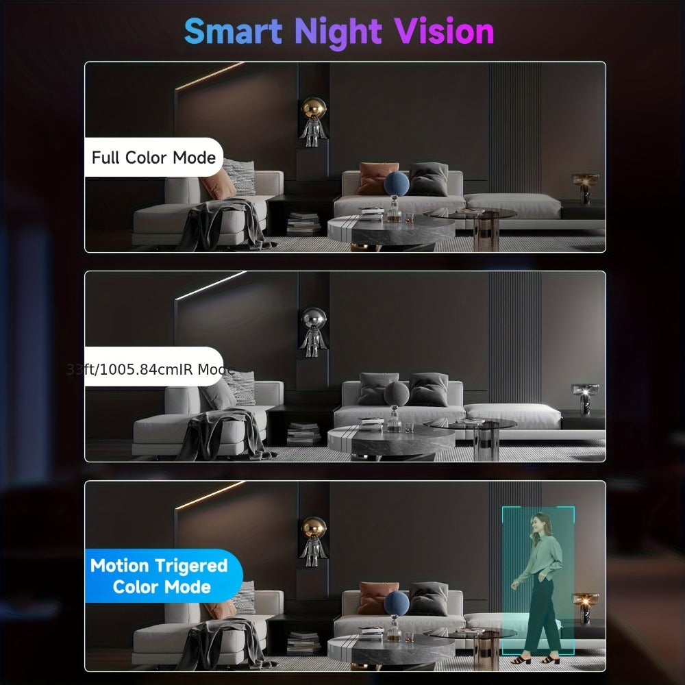 Indoor Security Camera with 355° Pan-Tilt, Color Night Vision, Two-Way Audio and Pack Options