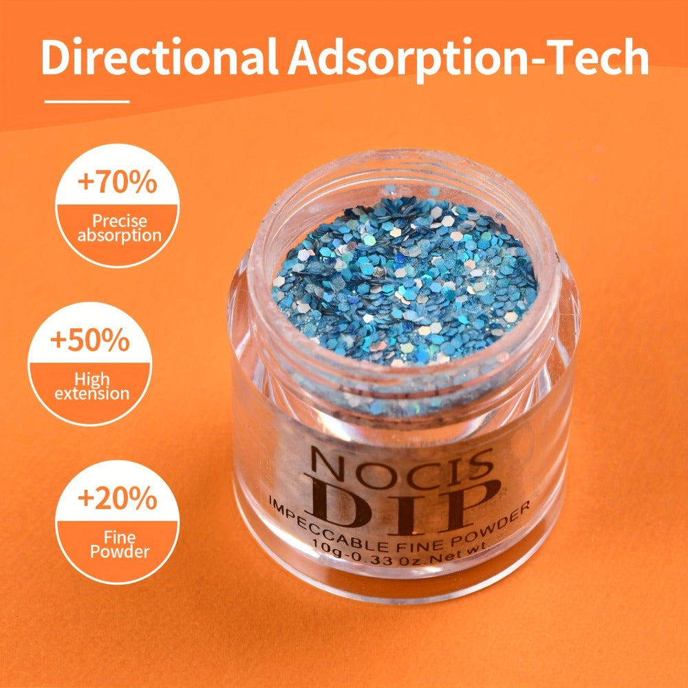 Dip Powder Nail Kit with NOCIS Label, Six 10g Thermal Color-Shift and Mixed Glitter Powder Jars