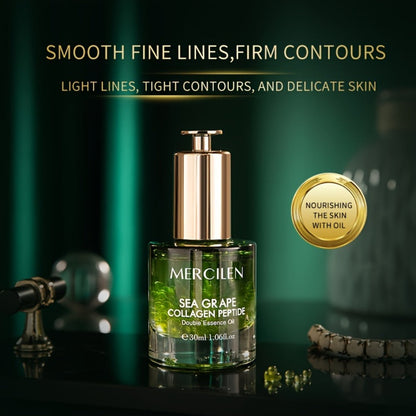 Face Serum Mercilen Sea Grape, Collagen Peptide and Squalane Essence Oil in a Green Pump Bottle
