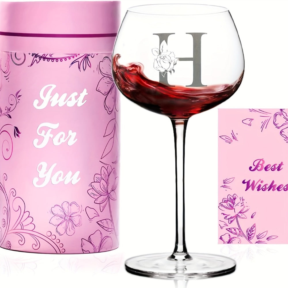 Initial Wine Glass Gift Set with 18 Checkout Letters, 14-Ounce Bowl, Presentation Box and Card