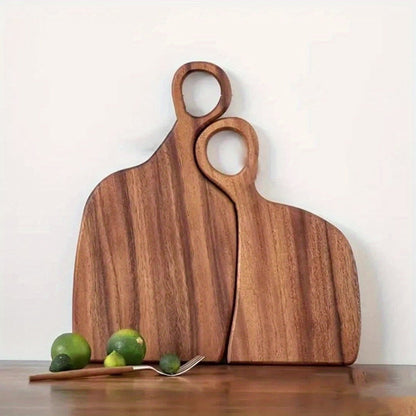 Cutting Board Two-Piece Acacia Wood Set with Loop Handles, Two Sizes and Reversible Flat Surfaces