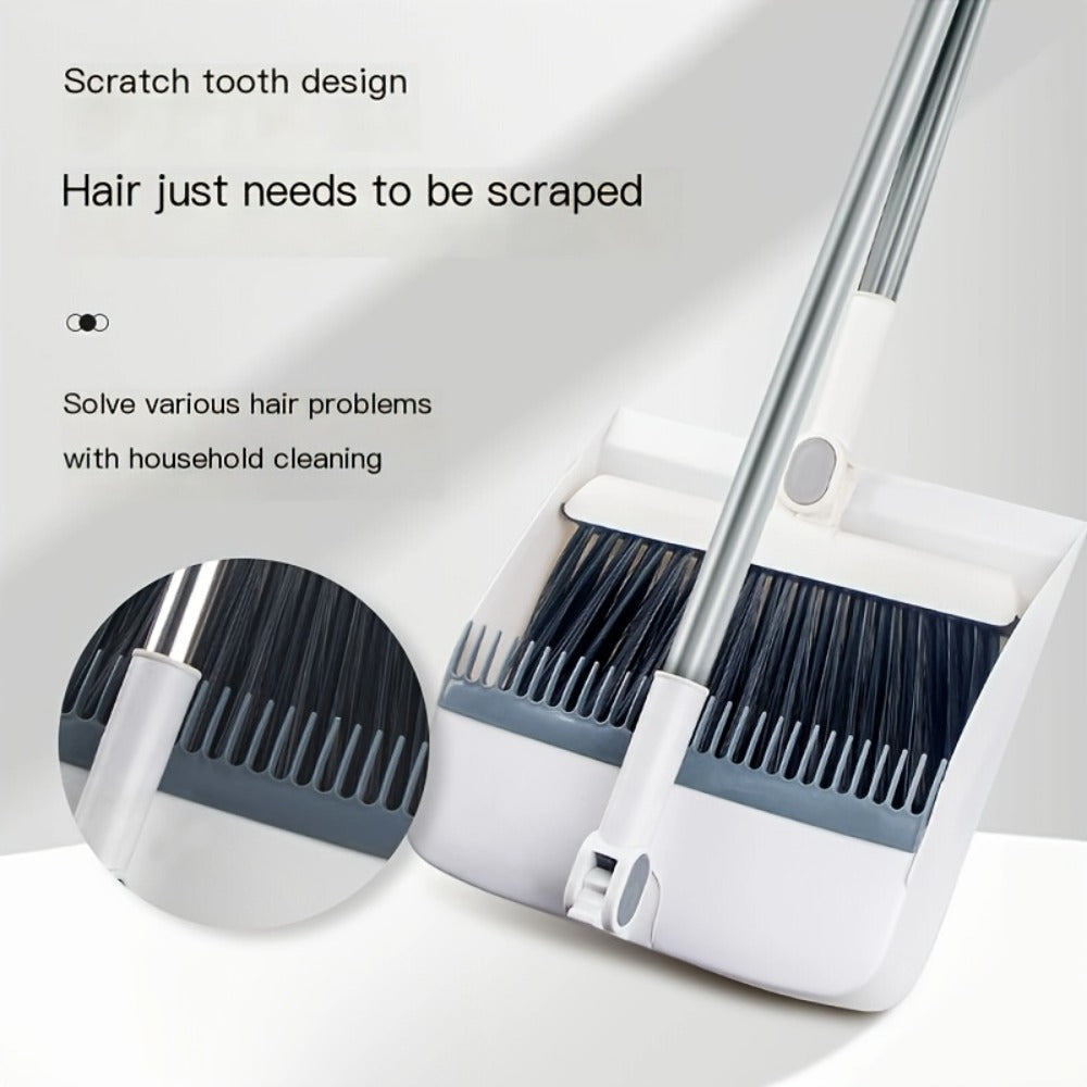 Magnetic Broom and Dustpan Set with Rotating Head, Long Handle and Bag Holder in White or Orange