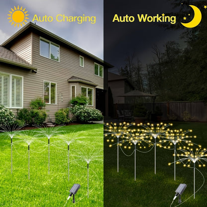 Solar Garden Light Firework Starburst Stakes with 8 Modes, Warm White or Colorful LED Options
