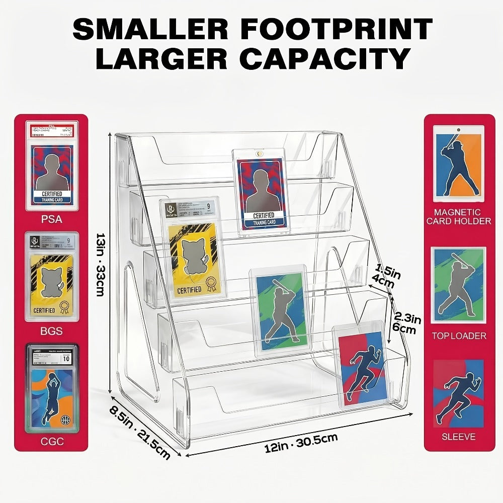 Clear Tiered Graded Card Display Stand with 3- or 5-Level Options for Desktop Collector Organization